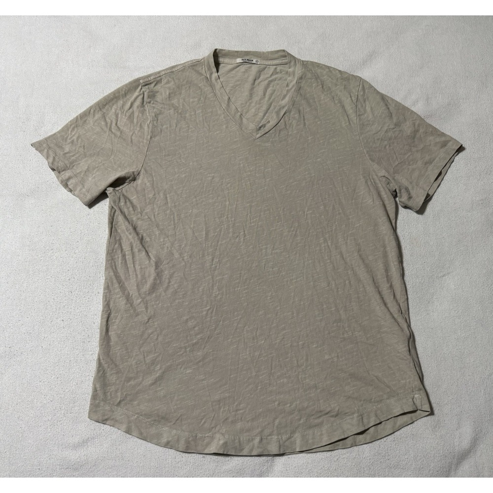 Buck Mason Shirt Mens XL Beige Short Sleeve V-Neck Cotton *Read Description